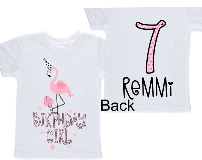 Personalized Flamingo Tropical themed SEVEN  Birthday Girl Shirt. Cake Smash Short Sleeve Birthday Shirt. 7th . Birthday Shirt