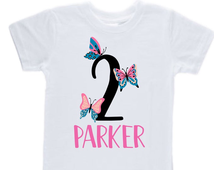 Personalized Butterfly TWO Birthday Girl Shirt. Cake Smash Sleeve Birthday Shirt. TWO . Birthday Shirt