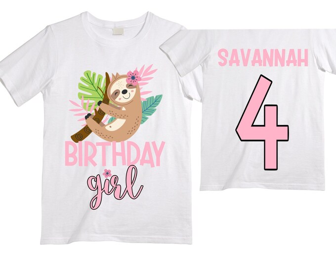 Personalized Sloth Four Birthday Girl Shirt. Cake Smash Birthday Shirt. 4th . Birthday Shirt