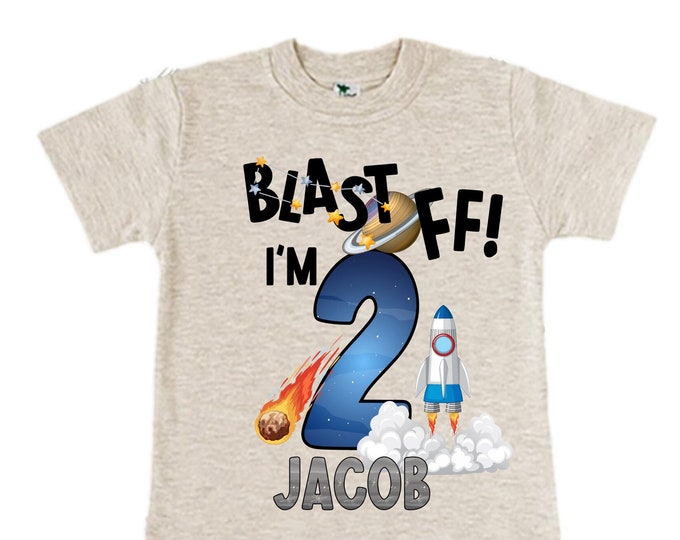 Personalized Space Birthday TWO Astronaut theme Birthday Shirt. TWO Birthday. Boy's Birthday Shirt. Spaceship Space ship Birthday Shirt.