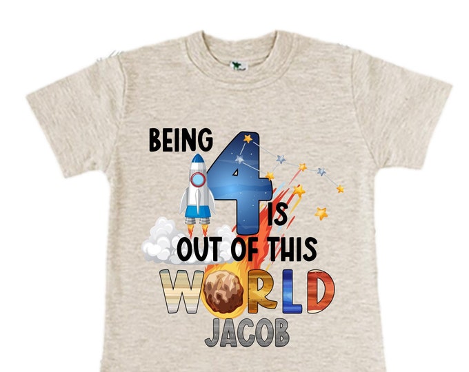 Personalized Space Birthday FOUR Astronaut theme Birthday Shirt. FOUR Birthday. Boy's Birthday Shirt. Spaceship Space ship Birthday Shirt.