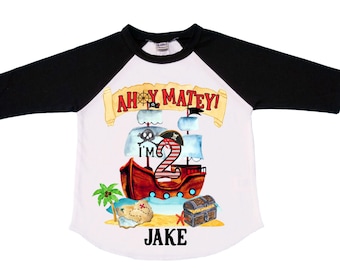 Personalized Pirate Ship theme Birthday Shirt. Two Birthday. Boy's Pirate Birthday. Shiver Me Timbers. Ahoy Matey. Arr. Arragh Shirt. Pirate