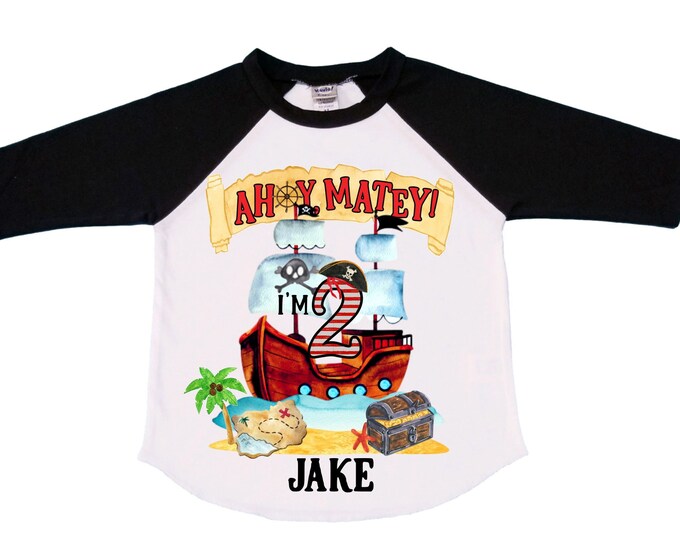 Personalized Pirate Ship theme Birthday Shirt. Two Birthday. Boy's Pirate Birthday. Shiver Me Timbers. Ahoy Matey. Arr. Arragh Shirt. Pirate