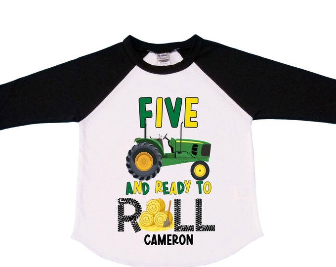Personalized Green Tractor Truck FIVE Raglan Monster Truck theme Birthday Shirt. FIVE Birthday. Racing Birthday . Tractor Truck Birthday .