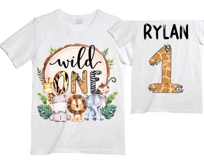 Personalized Let's Get Wild Safari theme Birthday Shirt. ONE Birthday. Boy's Safari Birthday Shirt. Jungle Safari Birthday Shirt.