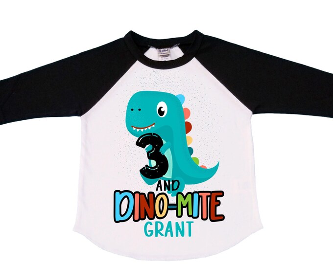 Personalized Dinosaur theme Birthday Shirt. Three Birthday. Boy's Dino Birthday Shirt. Dinosaur Birthday Shirt. THREE Rex