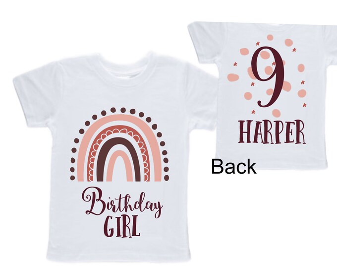Personalized Rainbow NINE Birthday Girl Shirt. Cake Smash Short Sleeve Birthday Shirt. 9th . Birthday Shirt