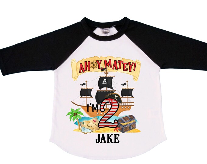 Personalized Pirate Ship theme Birthday Shirt. Two Birthday. Boy's Pirate Birthday. Shiver Me Timbers. Ahoy Matey. Arr. Arragh Shirt. Pirate
