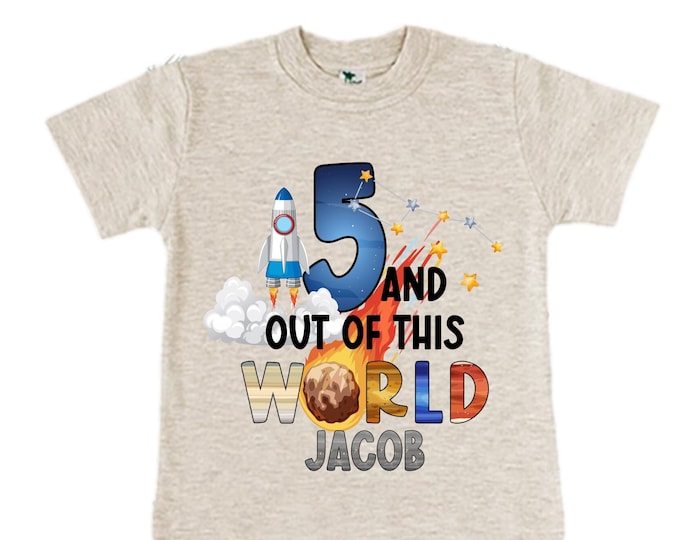 Personalized Space Birthday FIVE Astronaut theme Birthday Shirt. 5th Birthday. Boy's Birthday Shirt. Spaceship Space ship Birthday Shirt.