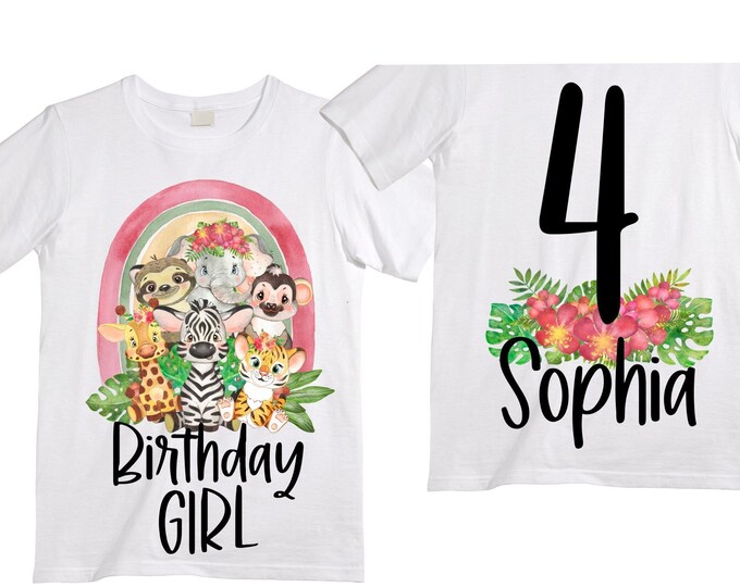 Personalized FOUR ever Wild Safari Rainbow Themed Birthday Shirt. FOUR  Birthday. Girl's Birthday Shirt. Safari Birthday Shirt.