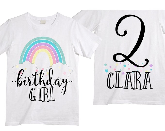 Personalized Rainbow TWO Birthday Girl Shirt. Cake Smash Sleeve Birthday Shirt. TWO . Birthday Shirt