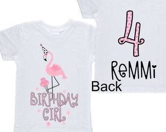 Personalized Flamingo Tropical Four Birthday Girl Shirt. Cake Smash Birthday Shirt. 4th . Birthday Shirt