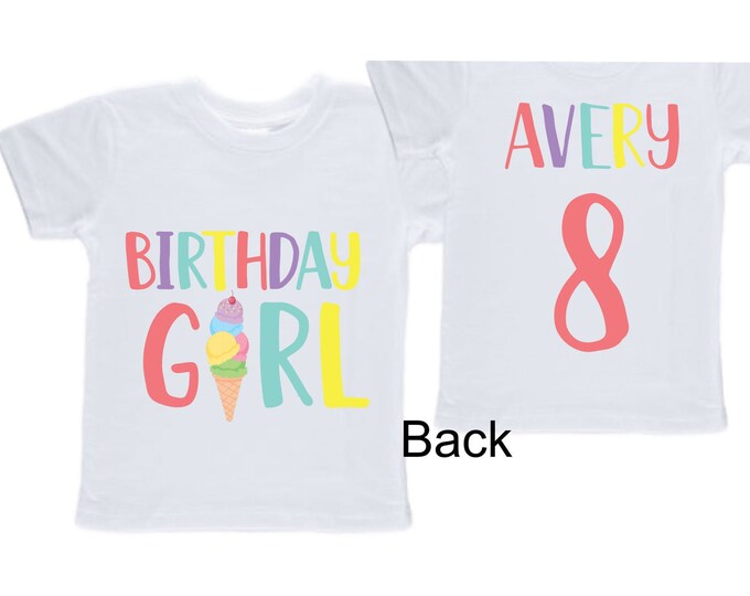 Personalized Ice Cream themed EIGHT Birthday Girl Shirt. Cake Smash Short Sleeve Birthday Shirt. 8th . Birthday Shirt