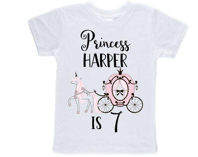 Personalized Birthday Princess themed SEVEN  Birthday Girl Shirt. Cake Smash Short Sleeve Birthday Shirt. 7th . Birthday Shirt