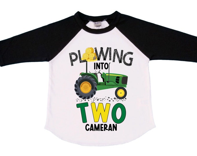 Personalized Farm Green Tractor Farm Animal theme Birthday Shirt. Two Birthday. Boy's Tractor Birthday Shirt.  Farm Birthday Shirt.