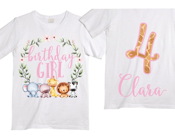 Personalized FOUR ever Wild Safari Rainbow Themed Birthday Shirt. FOUR  Birthday. Girl's Birthday Shirt. Safari Birthday Shirt.