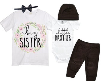 Big Sister/Little Brother Matching Sibling Set. Baby Shower Gift. Take Home Outfit. Matching Sibling Set