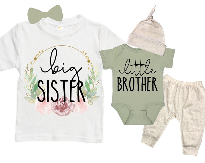 Big Sister/Little Brother Matching Sibling Set. Baby Shower Gift. Take Home Outfit. Matching Sibling Set