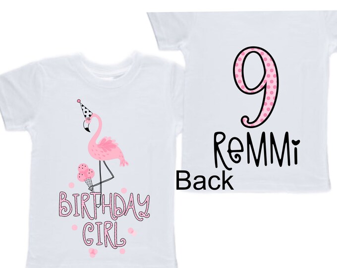 Personalized Flamingo Tropical Themed NINE Birthday Girl Shirt. Cake Smash Short Sleeve Birthday Shirt. 9th . Birthday Shirt