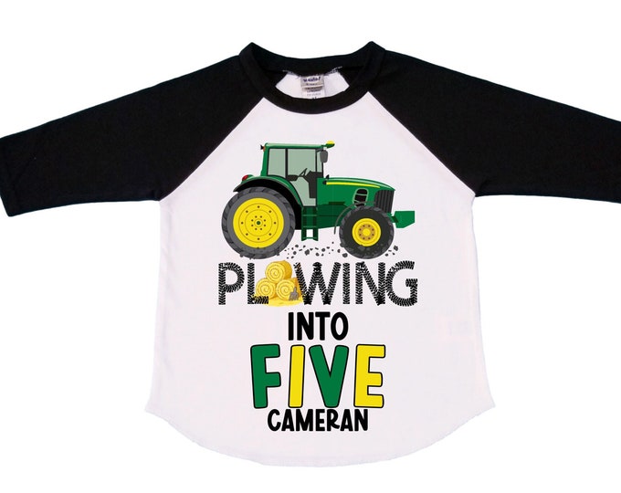 Personalized Green Tractor Truck FIVE Raglan Monster Truck theme Birthday Shirt. FIVE Birthday. Racing Birthday . Tractor Truck Birthday .