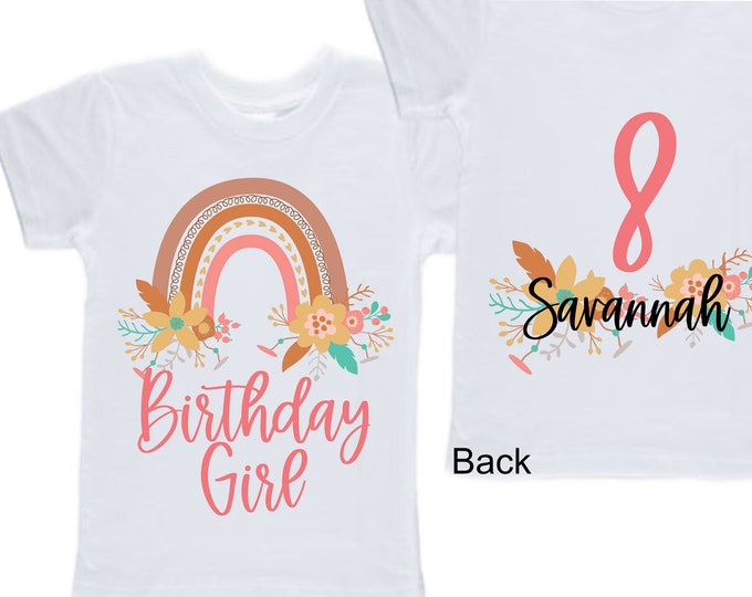 Personalized Rainbow EIGHT Birthday Girl Shirt. Cake Smash Short Sleeve Birthday Shirt. 8th . Birthday Shirt