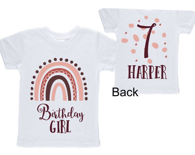 Personalized Rainbow SEVEN  Birthday Girl Shirt. Cake Smash Short Sleeve Birthday Shirt. 7th . Birthday Shirt