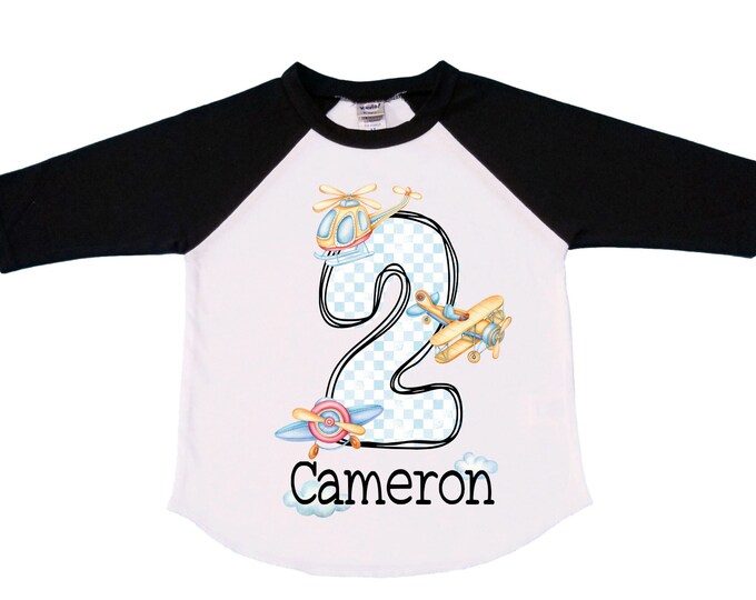 Personalized Airplane theme Birthday Shirt. Two Birthday. Boy's Car Birthday Shirt. Airplane Racing Birthday Shirt.