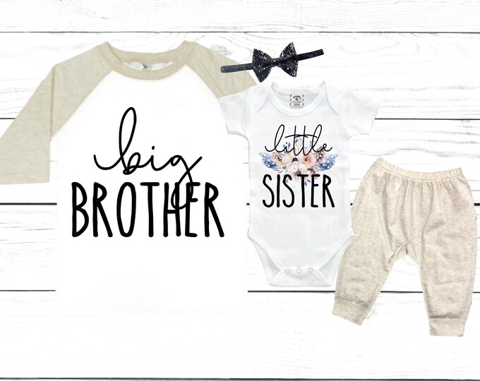 Big Brother/Little Sister Matching Sibling Set. Baby Shower Gift. Take Home Outfit. Matching Sibling Set