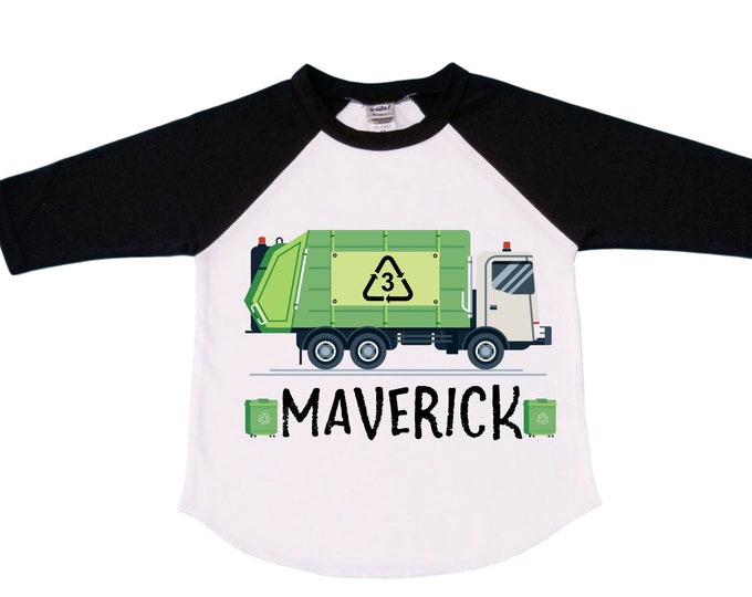 Personalized Trash Truck / Garbage Truck theme Birthday Shirt. THREE Birthday. Boy's Truck Birthday Shirt. Fire Truck Birthday Shirt.