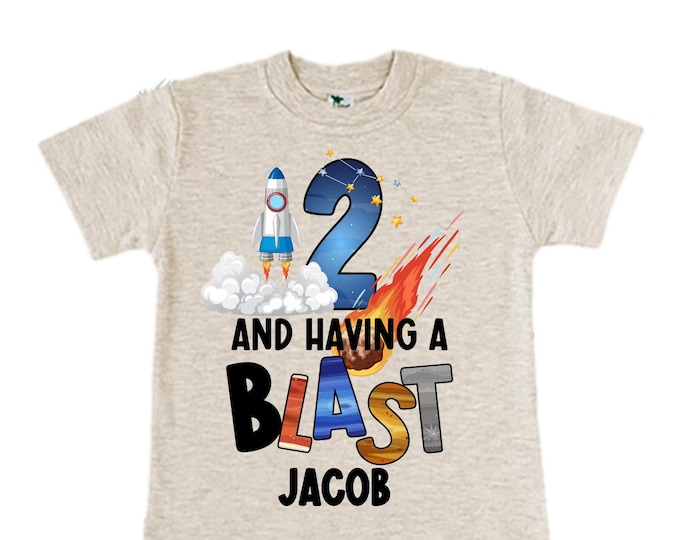 Personalized Space Birthday TWO Astronaut theme Birthday Shirt. TWO Birthday. Boy's Birthday Shirt. Spaceship Space ship Birthday Shirt.