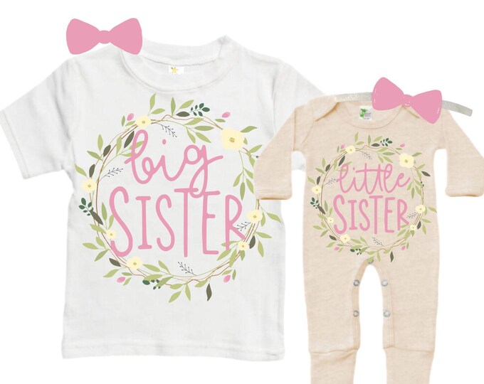 SET Big Sister/Little Sister Matching Sister Set. Pregnancy Annoucement. Baby Shower Gift.