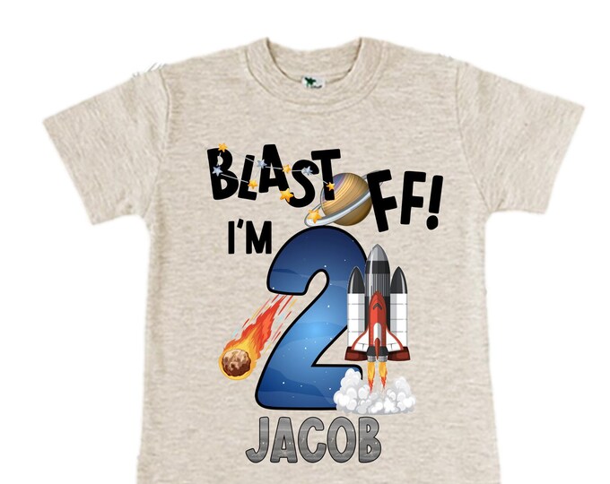 Personalized Space Birthday TWO Astronaut theme Birthday Shirt. TWO Birthday. Boy's Birthday Shirt. Spaceship Space ship Birthday Shirt.