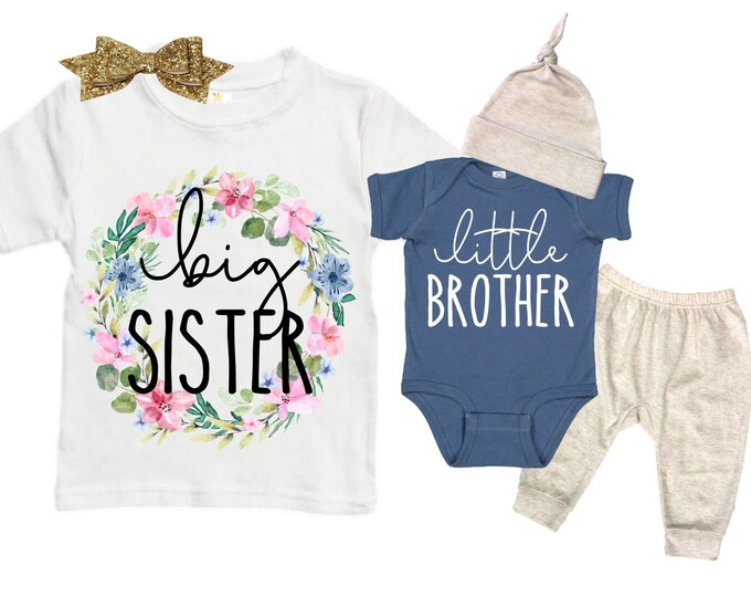 Big Sister/Little Brother Matching Sibling Set. Baby Shower Gift. Take Home Outfit. Matching Sibling Set