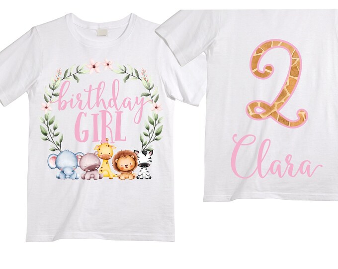 Personalized Let's Get Wild Safari theme Birthday Shirt. Two Birthday. Girl's Rainbow Safari Birthday Shirt. Jungle Safari Birthday Shirt.