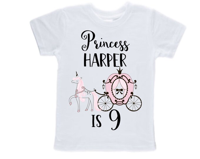 Personalized Birthday Princess Themed NINE Birthday Girl Shirt. Cake Smash Short Sleeve Birthday Shirt. 9th . Birthday Shirt