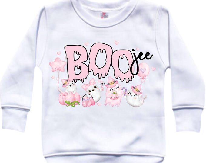 Cute Halloween Fleece Sweatshirt. Boo. Boo jee. Girls Halloween. Girls Halloween. Girl Ghost Sweatshirt. Cute Halloween . Pink Halloween