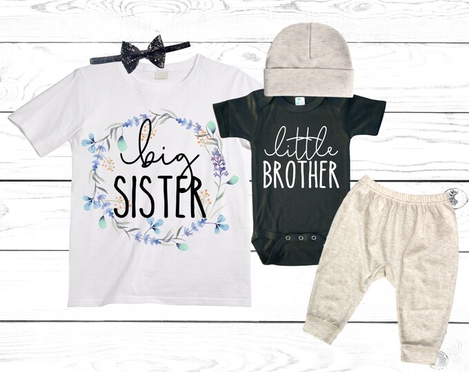 Big Sister /Little Brother Matching Sibling Set. Baby Shower Gift. Take Home Outfit. Matching Sibling Set
