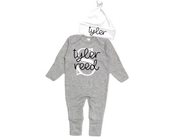 Personalized Name Baby Outfit. Baby Shower Gift. New Born Bring Home Outfit.