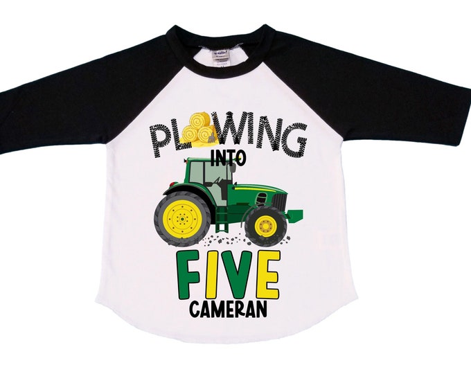 Personalized Green Tractor Truck FIVE Raglan Monster Truck theme Birthday Shirt. FIVE Birthday. Racing Birthday . Tractor Truck Birthday .