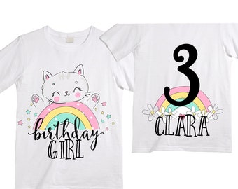 Personalized Rainbow THREE Birthday Girl Shirt. Cake Smash Sleeve Birthday Shirt. Three . Birthday Shirt