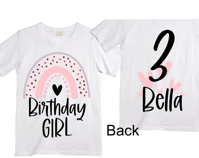 Personalized Rainbow THREE Birthday Girl Shirt. Cake Smash Sleeve Birthday Shirt. Three . Birthday Shirt
