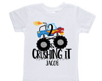 Personalized Monster Truck Crushing it theme Birthday Shirt. Two Birthday. Boy's Truck Birthday Shirt. Monster Truck Racing Birthday Shirt.