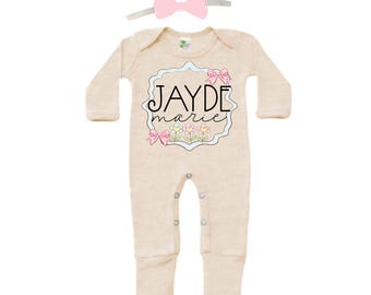 Personalized Name Baby Outfit. Baby Shower Gift. New Born Bring Home Outfit.