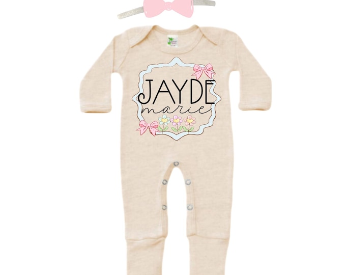 Personalized Name Baby Outfit. Baby Shower Gift. New Born Bring Home Outfit.