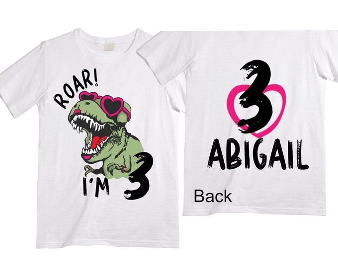 Personalized Dinosaur theme Birthday Shirt. Three Birthday. Girl's Floral Dino Birthday Shirt. Dinosaur Birthday Shirt. THREE Rex