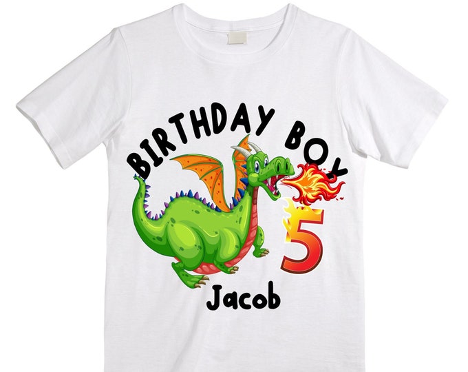 Personalized Dragon Themed Birthday FIVE Birthday Shirt. Dragon Birthday Shirt. Dragon Cake Smash Shirt
