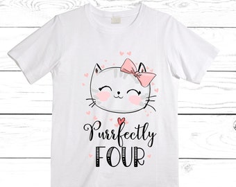 Cat / Kitten / Are you Kitten Me right Meow / Purr fectly /  Four Birthday Girl Shirt. Cake Smash Birthday Shirt. 4th . Birthday Shirt