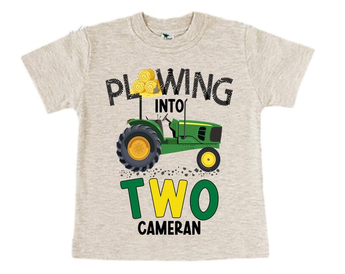 Personalized Farm Green Tractor Farm Animal theme Birthday Shirt. Two Birthday. Boy's Tractor Birthday Shirt.  Farm Birthday Shirt.