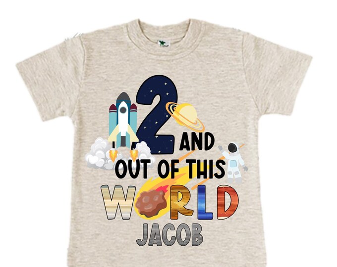 Personalized Space Birthday TWO Astronaut theme Birthday Shirt. TWO Birthday. Boy's Birthday Shirt. Spaceship Space ship Birthday Shirt.