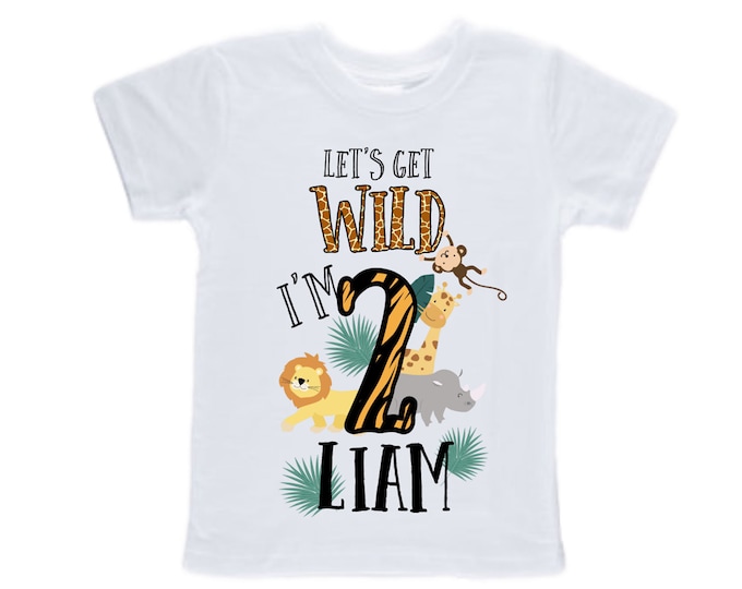 Personalized Let's Get Wild Safari theme Birthday Shirt. Two Birthday. Boy's Safari Birthday Shirt. Jungle Safari Birthday Shirt.